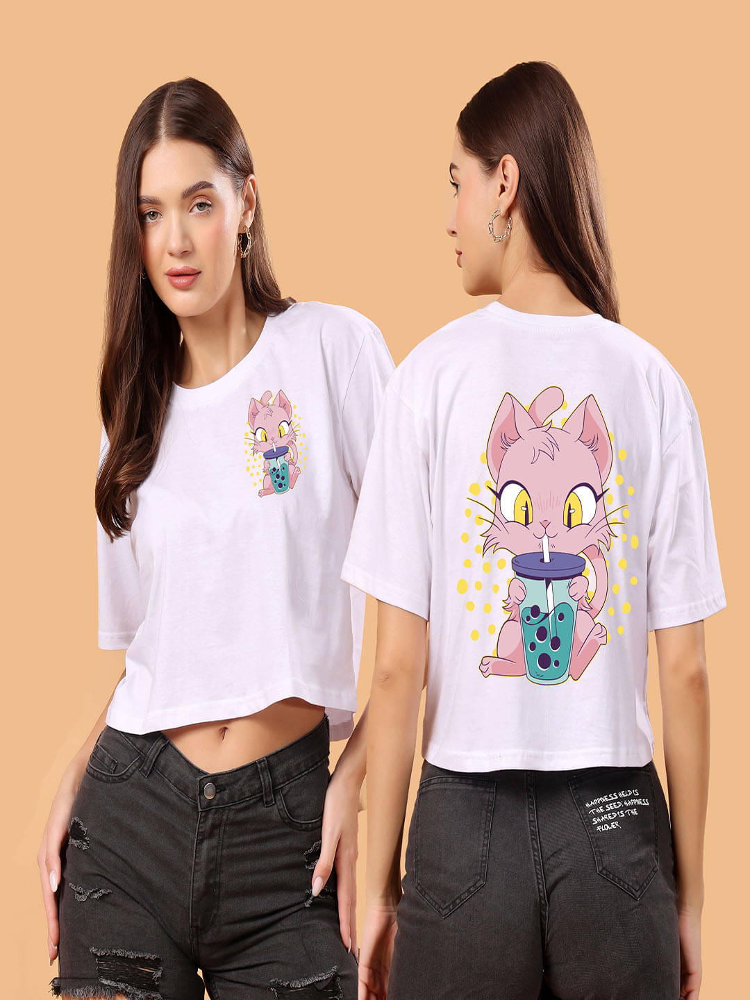 SWIFTLY Women Cotton Printed Oversized Fit Round Neck T-Shirt ( White ) SWIFTLY Women Cotton Printed Oversized Fit Round Neck T-Shirt ( White )