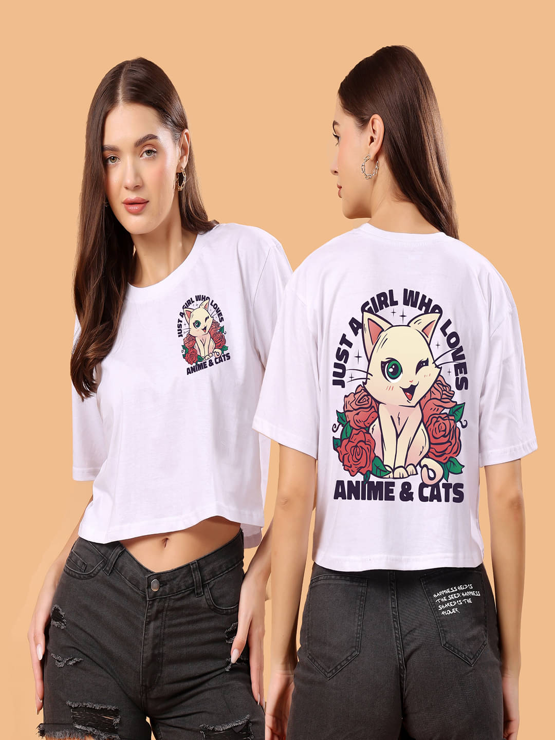     			SWIFTLY Women Cotton Printed Oversized Fit Round Neck T-Shirt ( White )
