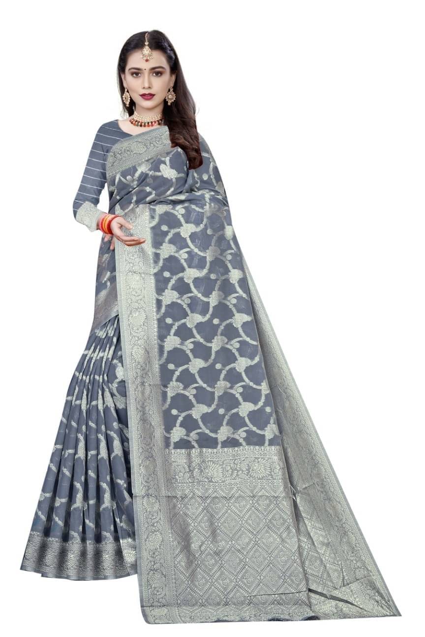     			Today Deal Cotton Embellished Saree With Unstitched Blouse Piece ( Grey )