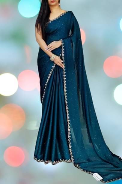     			Today Deal Georgette Embellished Saree With Unstitched Blouse Piece ( Blue )