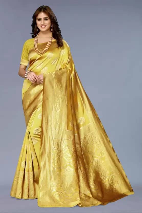     			YUGAVEERAA Art Silk Woven Saree With Unstitched Blouse Piece ( Yellow )