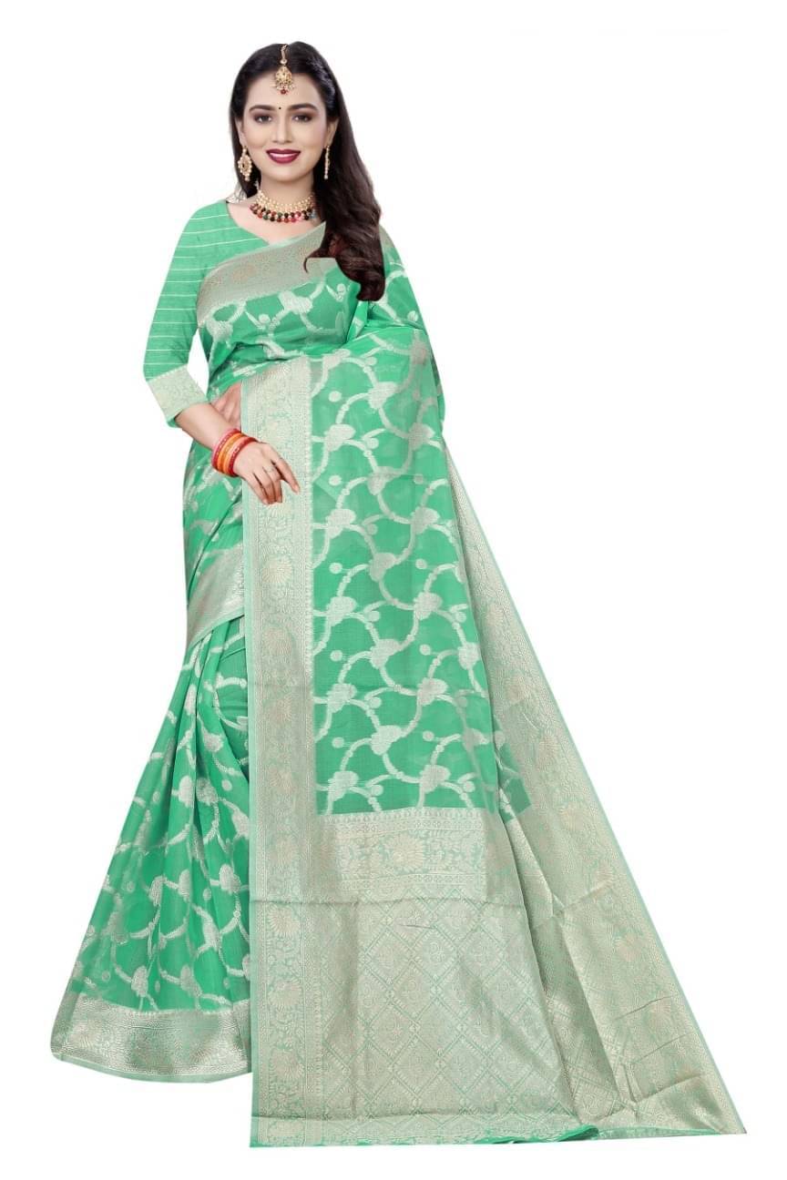     			YUGAVEERAA Cotton Embellished Saree With Unstitched Blouse Piece ( Rama )