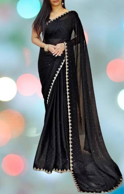 YUGAVEERAA Georgette Embellished Saree With Unstitched Blouse Piece ( Black ) YUGAVEERAA Georgette Embellished Saree With Unstitched Blouse Piece ( Black )