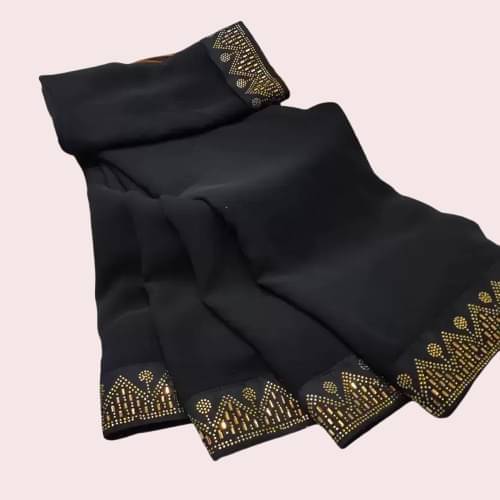 YUGAVEERAA Georgette Embellished Saree With Unstitched Blouse Piece ( Black ) YUGAVEERAA Georgette Embellished Saree With Unstitched Blouse Piece ( Black )