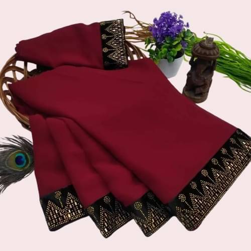     			YUGAVEERAA Georgette Embellished Saree With Unstitched Blouse Piece ( Maroon )