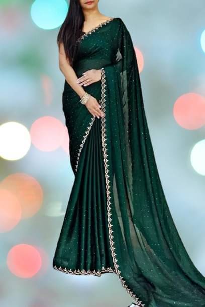 YUGAVEERAA Georgette Embellished Saree With Unstitched Blouse Piece ( Green ) YUGAVEERAA Georgette Embellished Saree With Unstitched Blouse Piece ( Green )