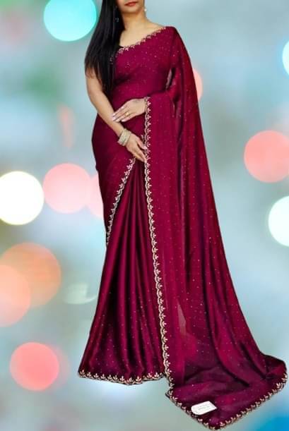     			YUGAVEERAA Georgette Embellished Saree With Unstitched Blouse Piece ( Wine )