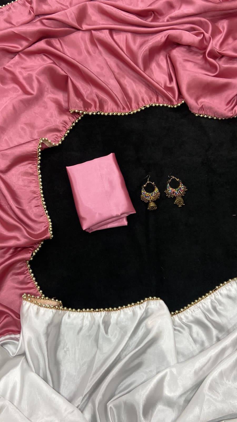 YUGAVEERAA Satin Solid Saree With Unstitched Blouse Piece ( Pink ) YUGAVEERAA Satin Solid Saree With Unstitched Blouse Piece ( Pink )