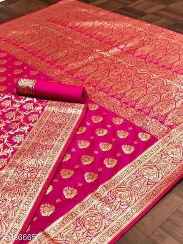     			YUGAVEERAA Silk Embellished Saree With Unstitched Blouse Piece ( Rani )
