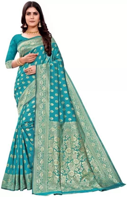 YUGAVEERAA Silk Embellished Saree With Unstitched Blouse Piece ( LightBLue ) YUGAVEERAA Silk Embellished Saree With Unstitched Blouse Piece ( LightBLue )