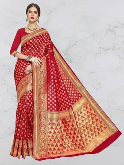 YUGAVEERAA Silk Woven Saree With Unstitched Blouse Piece ( Red )     			YUGAVEERAA Silk Woven Saree With Unstitched Blouse Piece ( Red )