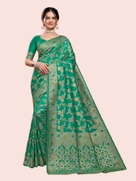 YUGAVEERAA Silk Woven Saree With Unstitched Blouse Piece ( Rama ) YUGAVEERAA Silk Woven Saree With Unstitched Blouse Piece ( Rama )