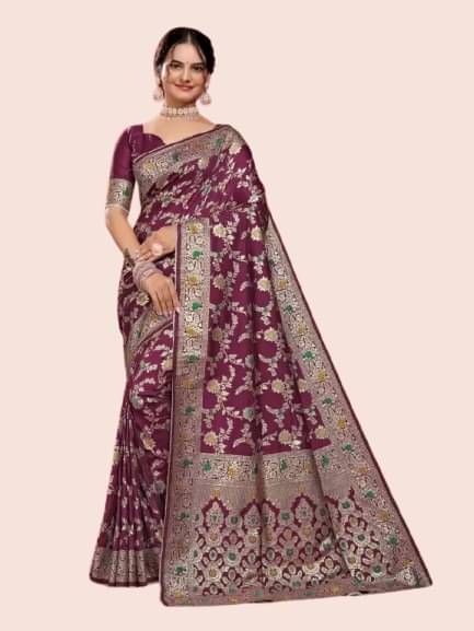 YUGAVEERAA Silk Woven Saree With Unstitched Blouse Piece ( Wine ) YUGAVEERAA Silk Woven Saree With Unstitched Blouse Piece ( Wine )