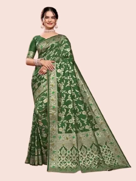     			YUGAVEERAA Silk Woven Saree With Unstitched Blouse Piece ( Light Green )