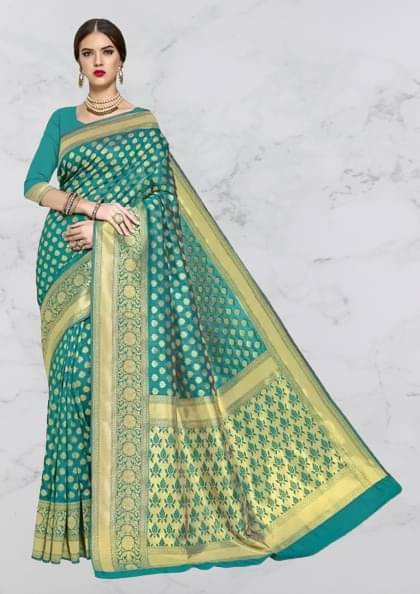 YUGAVEERAA Silk Woven Saree With Unstitched Blouse Piece ( Turquoise ) YUGAVEERAA Silk Woven Saree With Unstitched Blouse Piece ( Turquoise )