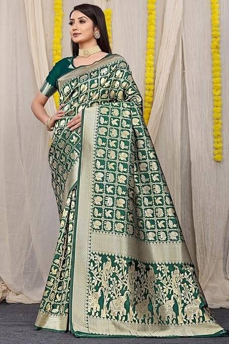 YUGAVEERAA Silk Woven Saree With Unstitched Blouse Piece ( Lime Green ) YUGAVEERAA Silk Woven Saree With Unstitched Blouse Piece ( Lime Green )