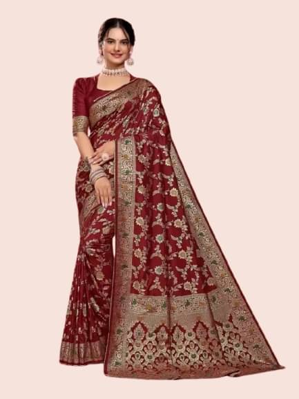     			YUGAVEERAA Silk Woven Saree With Unstitched Blouse Piece ( Maroon )