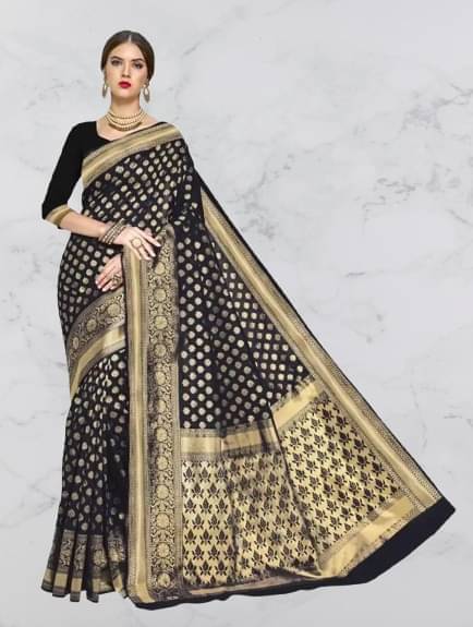 YUGAVEERAA Silk Woven Saree With Unstitched Blouse Piece ( Black ) YUGAVEERAA Silk Woven Saree With Unstitched Blouse Piece ( Black )