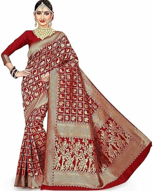     			YUGAVEERAA Silk Woven Saree With Unstitched Blouse Piece ( Red )