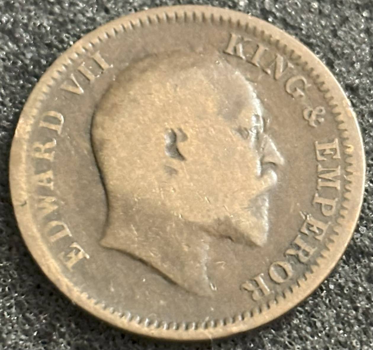     			1910 Quarter Anna Ghost Impression on Reverse Edward VII Very Rare British India Coin