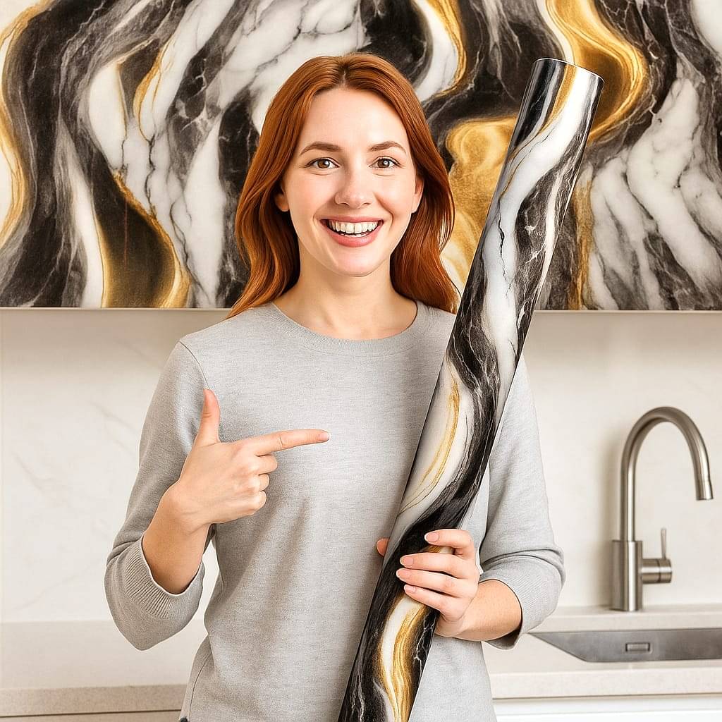     			2025 New Vinyl Marble Wallpaper Peel and Stick Waterproof Wallpaper for Home Kitchen Countertop Cabinet Furniture Oil Proof Kitchen Stickers (60X200) (2024 New Black Gold)