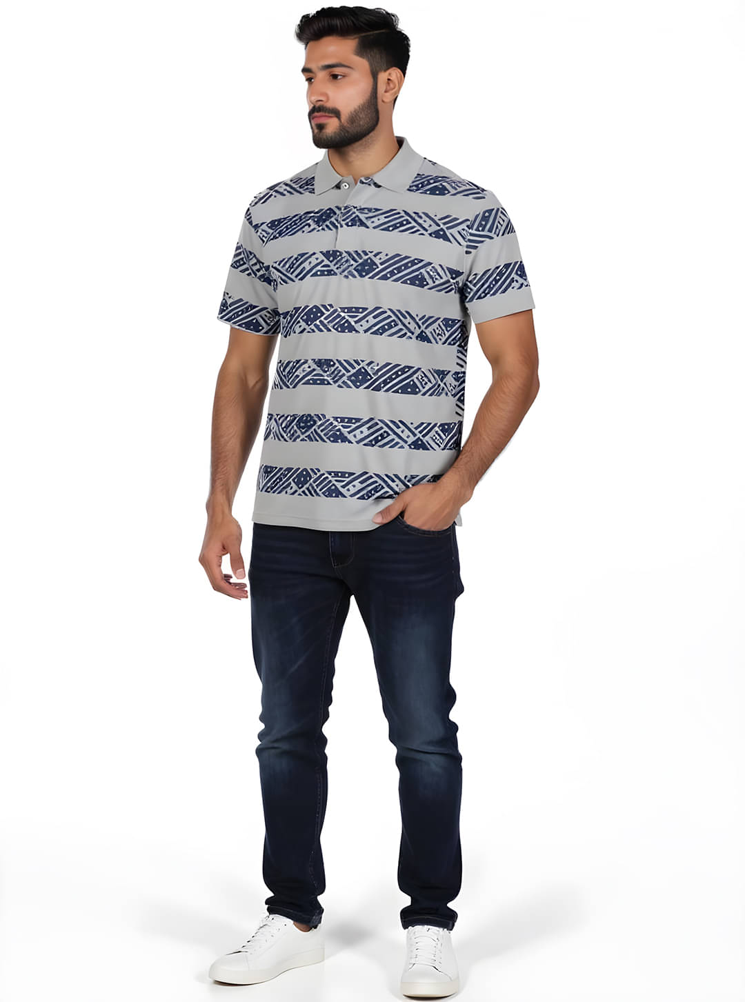     			AIN6 Men Cotton Blend Regular Fit Striped Polo T Shirt ( Grey )