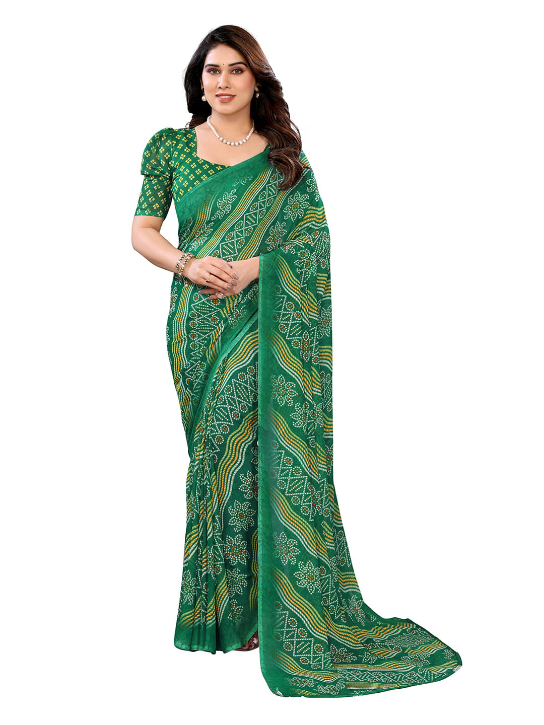     			ANAND SAREES Georgette Printed Ilkal Saree With Unstitched Blouse Piece ( Green )
