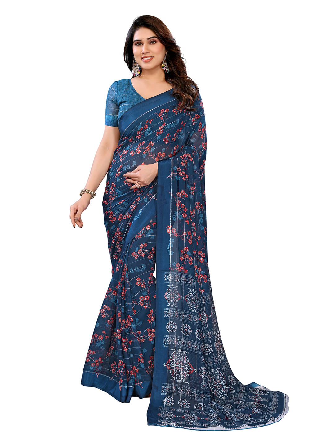 ANAND SAREES Georgette Printed Ilkal Saree With Unstitched Blouse Piece ( Rama ) ANAND SAREES Georgette Printed Ilkal Saree With Unstitched Blouse Piece ( Rama )