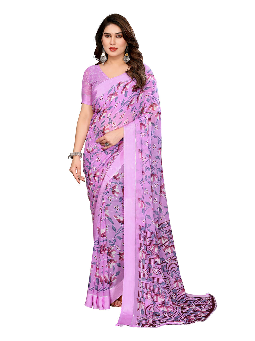     			ANAND SAREES Georgette Printed Ilkal Saree With Unstitched Blouse Piece ( Purple )