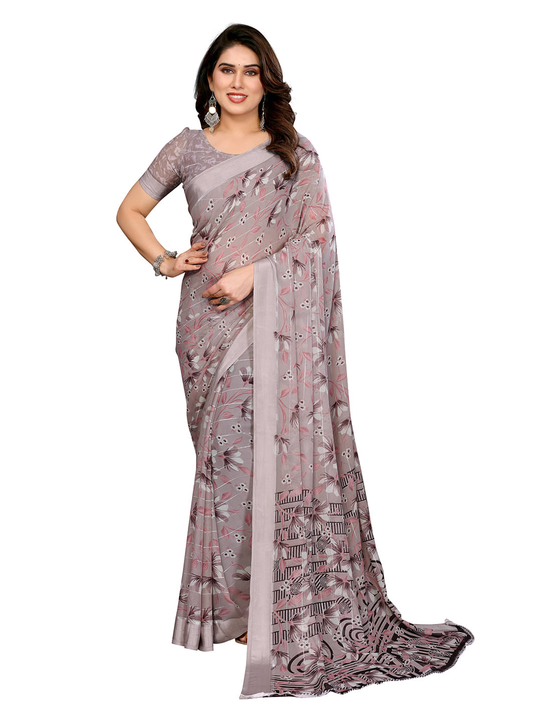 ANAND SAREES Georgette Printed Ilkal Saree With Unstitched Blouse Piece ( Brown ) ANAND SAREES Georgette Printed Ilkal Saree With Unstitched Blouse Piece ( Brown )
