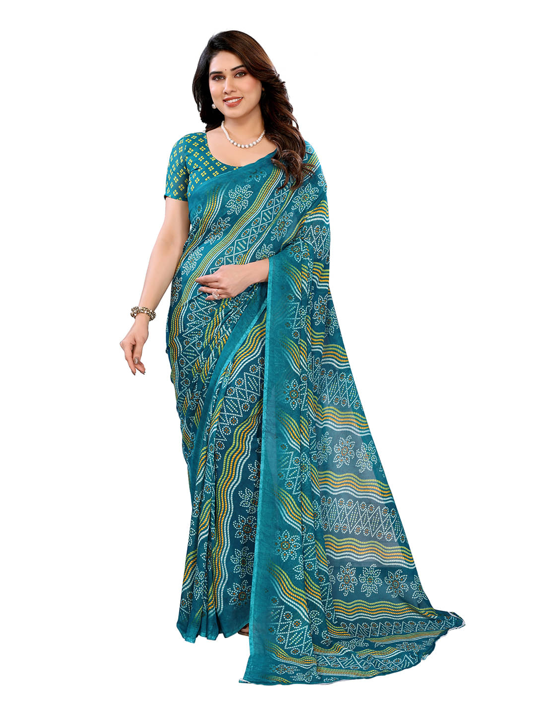     			ANAND SAREES Georgette Printed Ilkal Saree With Unstitched Blouse Piece ( Rama )
