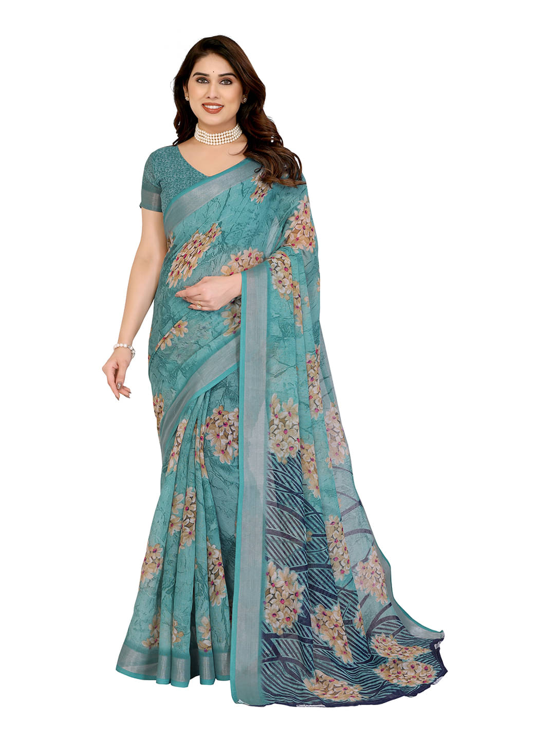     			ANAND SAREES Linen Printed Ilkal Saree With Unstitched Blouse Piece ( Rama )