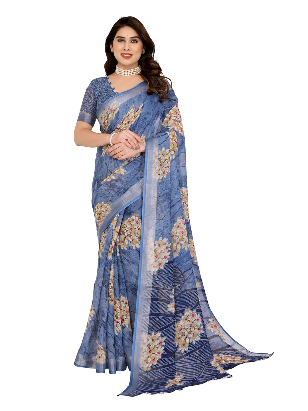ANAND SAREES Linen Printed Ilkal Saree With Unstitched Blouse Piece ( Blue ) ANAND SAREES Linen Printed Ilkal Saree With Unstitched Blouse Piece ( Blue )