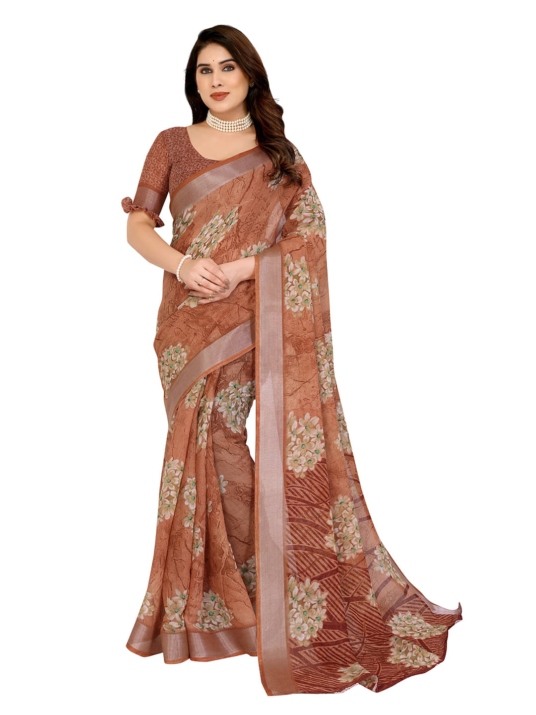 ANAND SAREES Linen Printed Ilkal Saree With Unstitched Blouse Piece ( Brown ) ANAND SAREES Linen Printed Ilkal Saree With Unstitched Blouse Piece ( Brown )