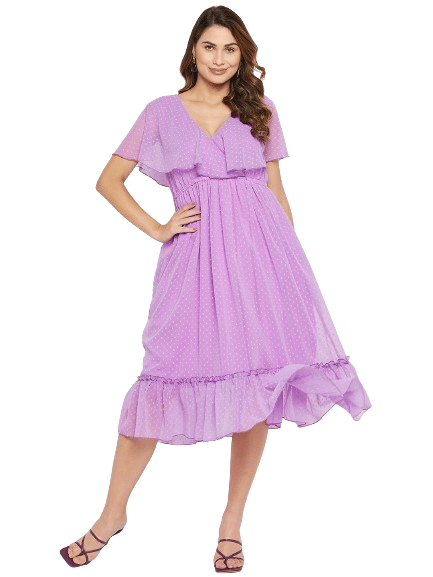 Bitterlime Women Georgette Self Design Fit & Flare Dress ( Mauve )     			Bitterlime Women Georgette Self Design Fit & Flare Dress ( Mauve )