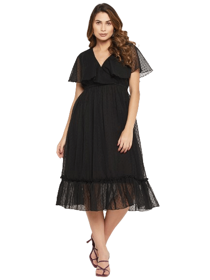 Bitterlime Women Georgette Self Design Fit & Flare Dress ( Black ) Bitterlime Women Georgette Self Design Fit & Flare Dress ( Black )