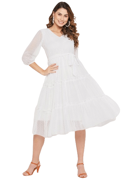     			Bitterlime Women Georgette Self Design Fit & Flare Dress ( White )