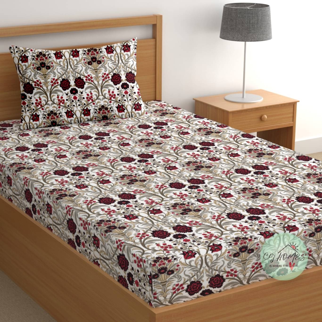 CG HOMES Cotton 1 Single Bedsheet with 1 Pillow Cover ( Maroon )     			CG HOMES Cotton 1 Single Bedsheet with 1 Pillow Cover ( Maroon )