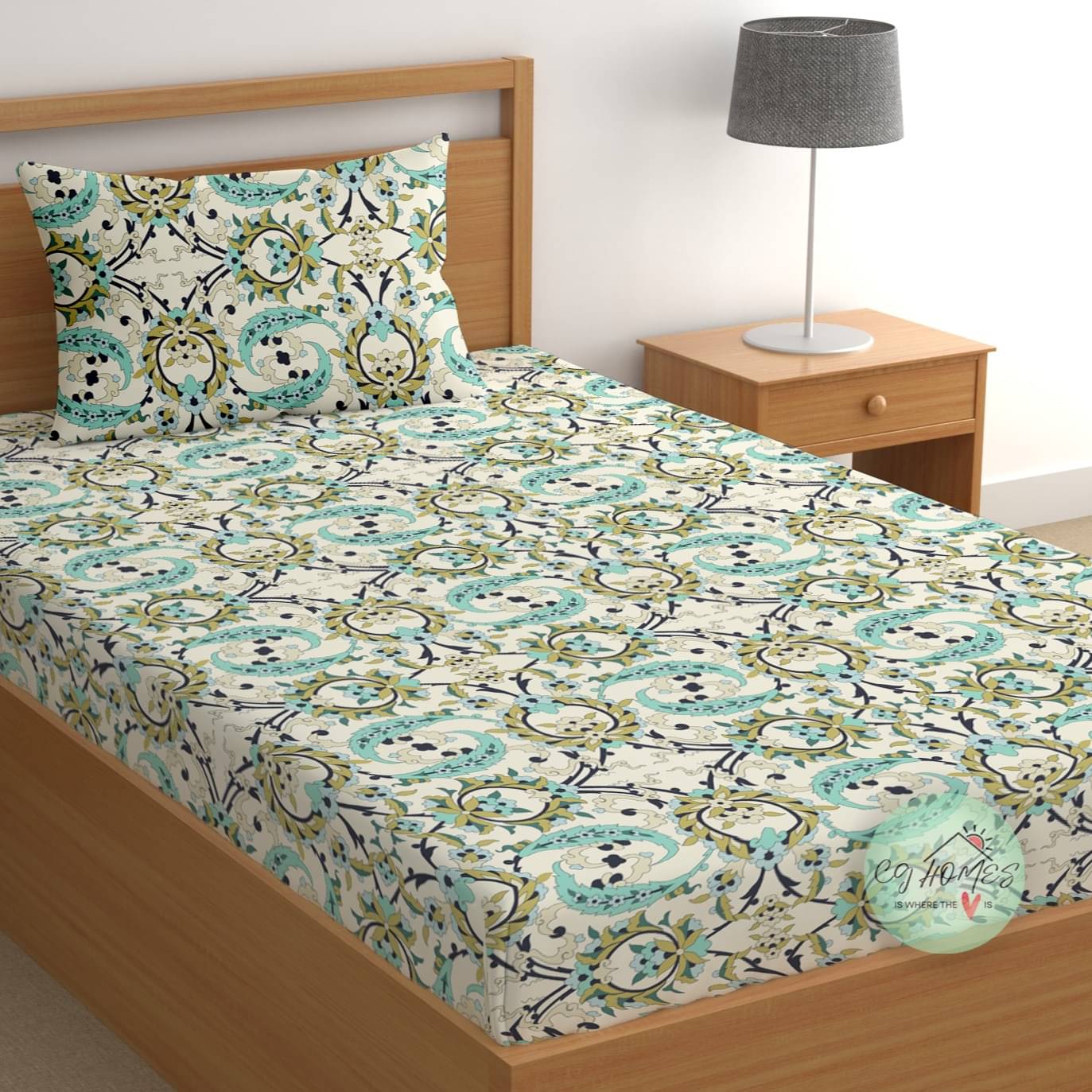     			CG HOMES Cotton 1 Single Bedsheet with 1 Pillow Cover ( Multicolor )