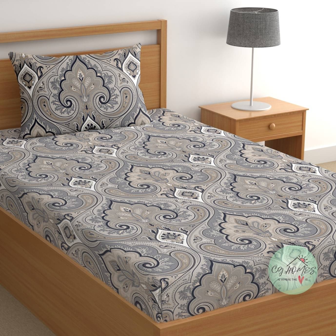     			CG HOMES Cotton 1 Single Bedsheet with 1 Pillow Cover ( Grey )