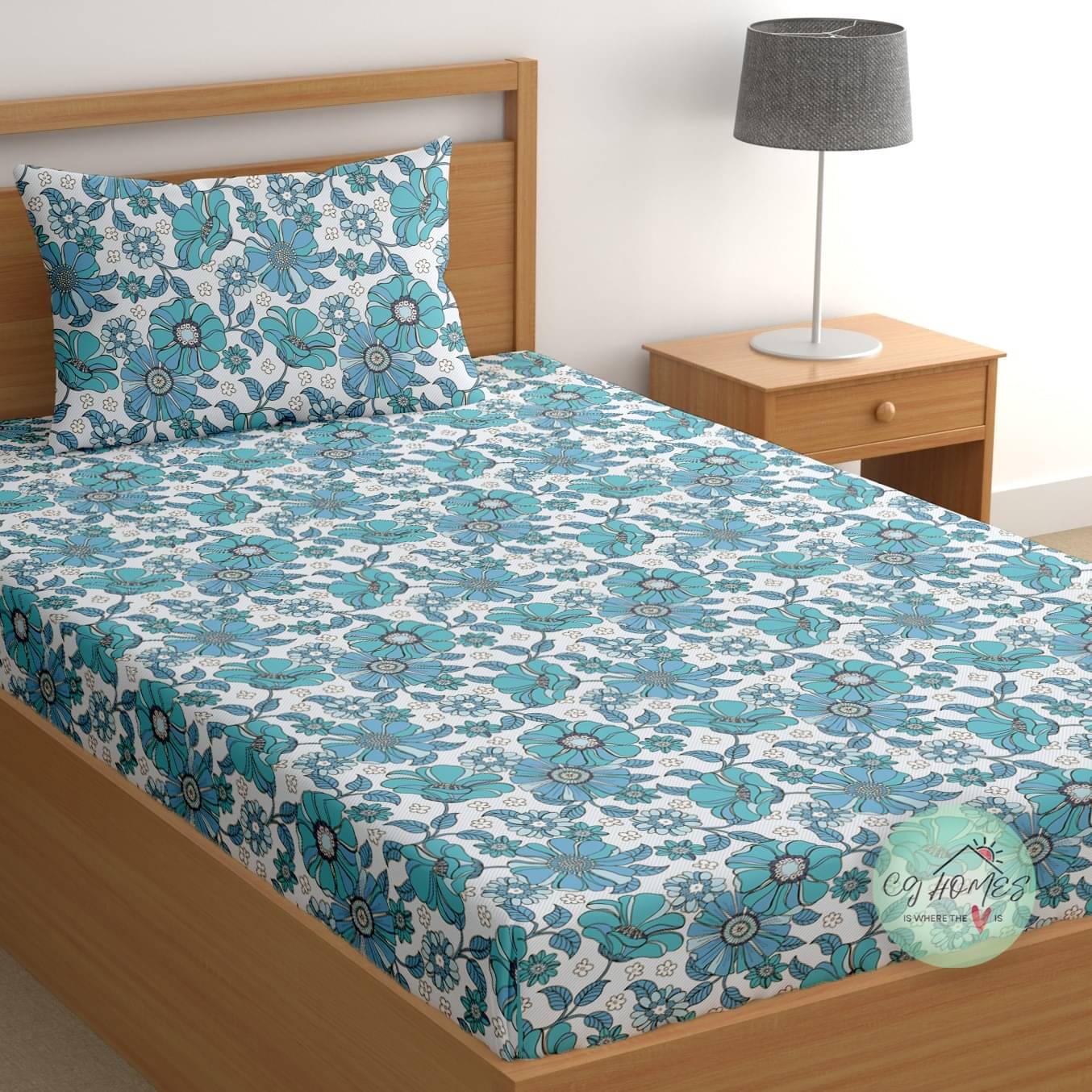 CG HOMES Cotton 1 Single Bedsheet with 1 Pillow Cover ( Blue )     			CG HOMES Cotton 1 Single Bedsheet with 1 Pillow Cover ( Blue )