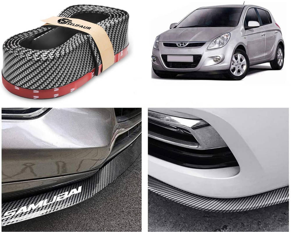     			Car Front Bumper Protector Lip | Car Samurai Bumper Protector | Black Car Body Kit Bumper Lip Side Skirt Rubber Compatible For I20 Type-1