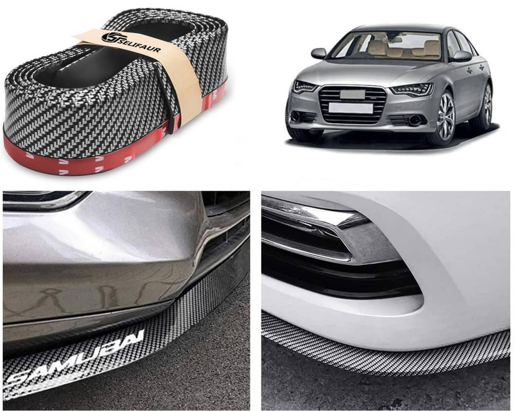     			Car Front Bumper Protector Lip | Car Samurai Bumper Protector | Black Car Body Kit Bumper Lip Side Skirt Rubber Compatible For A6