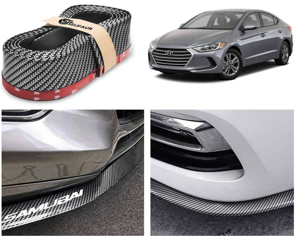     			Car Front Bumper Protector Lip | Car Samurai Bumper Protector | Black Car Body Kit Bumper Lip Side Skirt Rubber Compatible For Elantra 2017