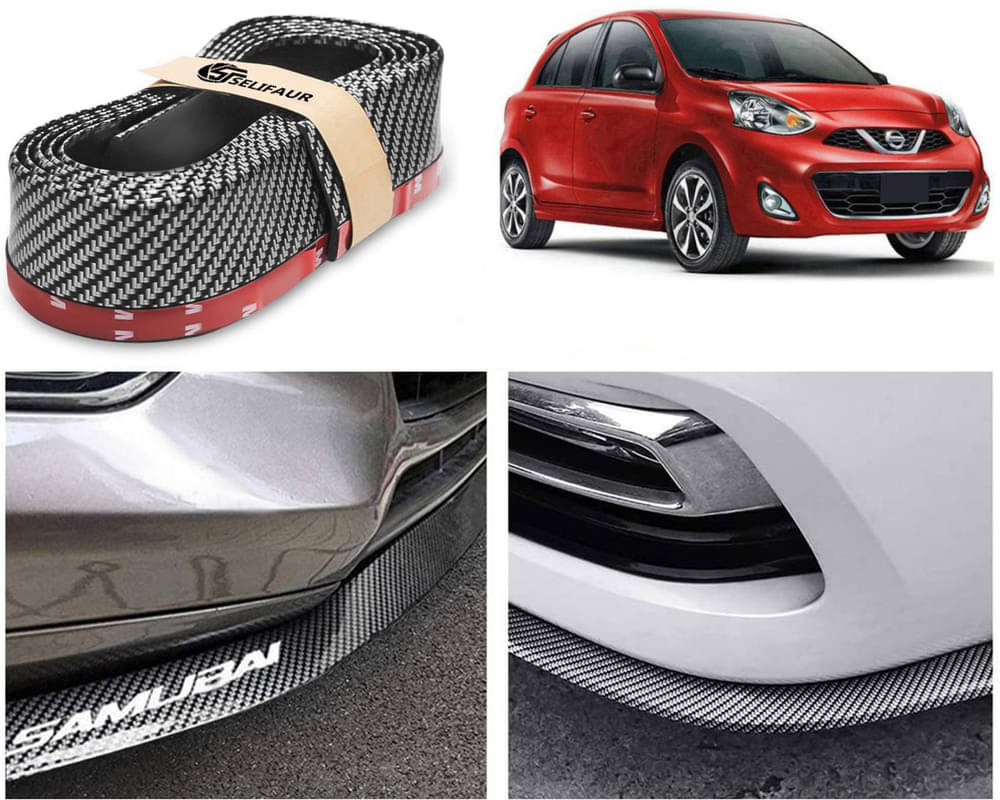     			Car Front Bumper Protector Lip | Car Samurai Bumper Protector | Black Car Body Kit Bumper Lip Side Skirt Rubber Compatible For Micra 2015
