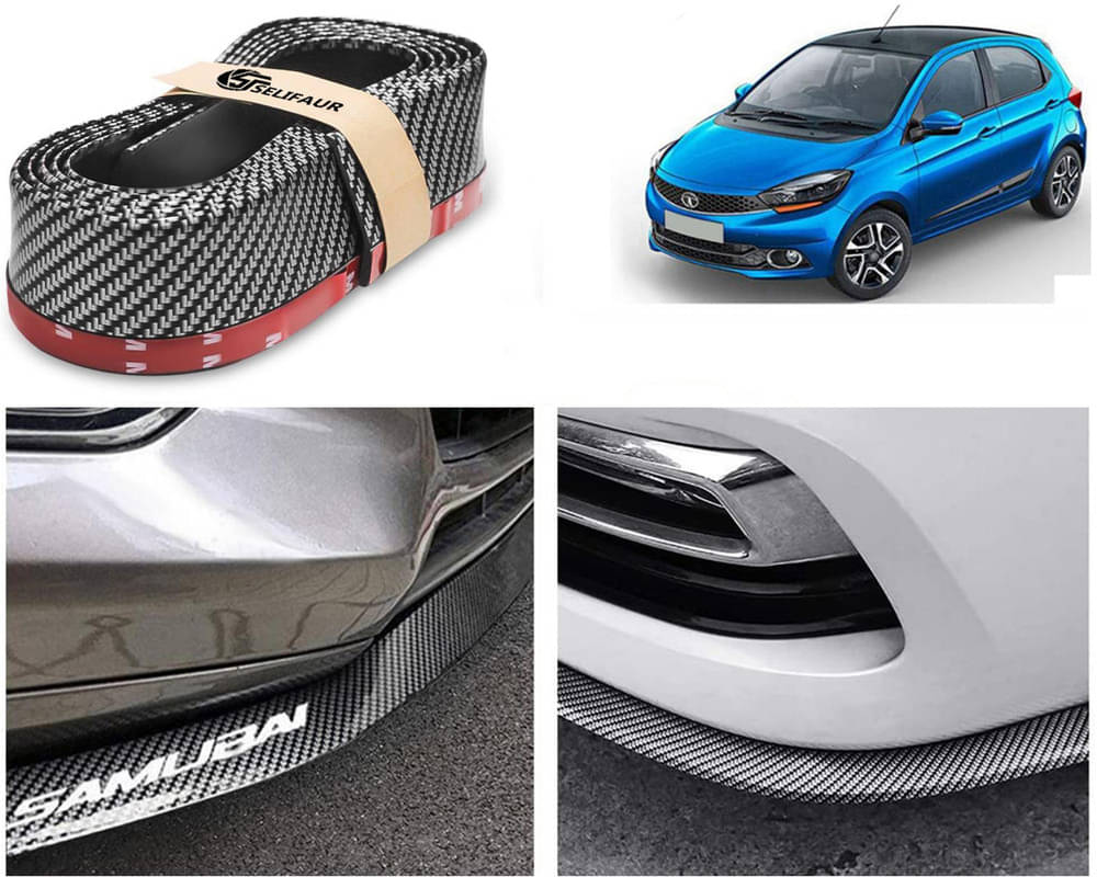     			Car Front Bumper Protector Lip | Car Samurai Bumper Protector | Black Car Body Kit Bumper Lip Side Skirt Rubber Compatible For Tiago 2019