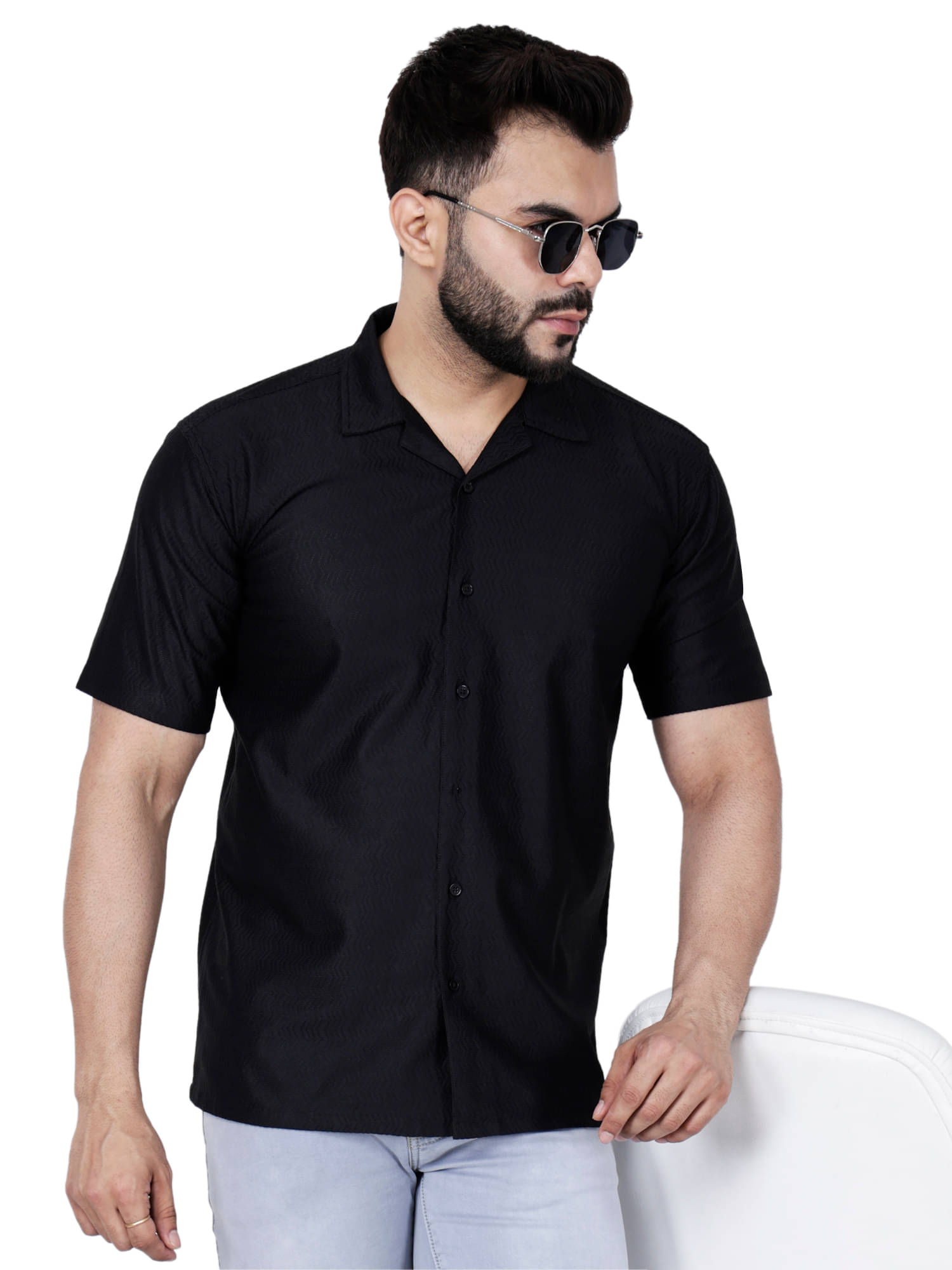     			Comey 100% Cotton Oversized Fit Self Design Half Sleeves Men's Casual Shirt - Black ( Pack of 1 )