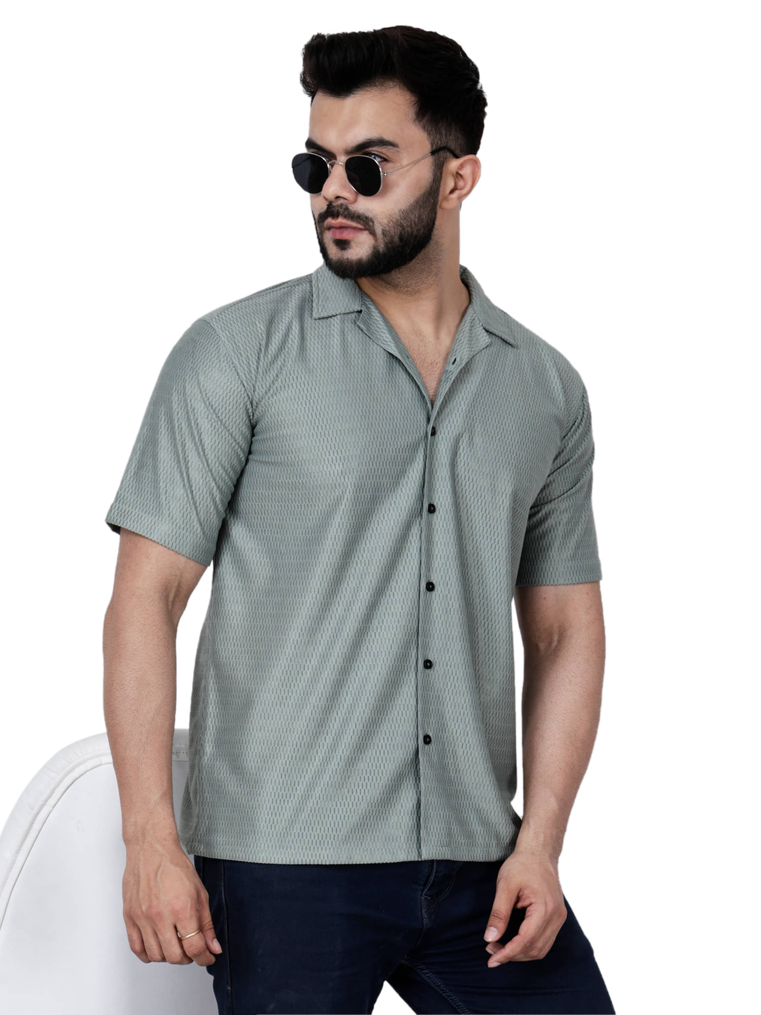     			Comey 100% Cotton Oversized Fit Self Design Half Sleeves Men's Casual Shirt - Mint Green ( Pack of 1 )