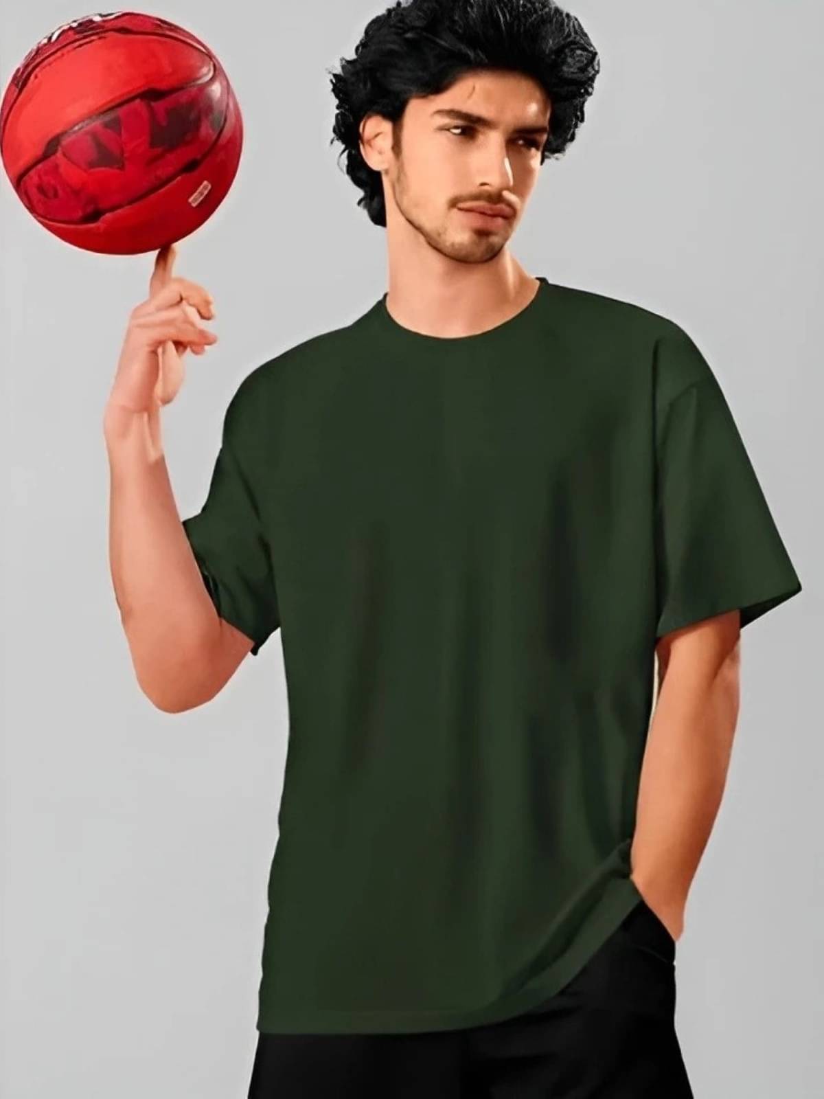     			CrazyBee Men Cotton Blend Oversized Fit Solid T-Shirt ( Green )