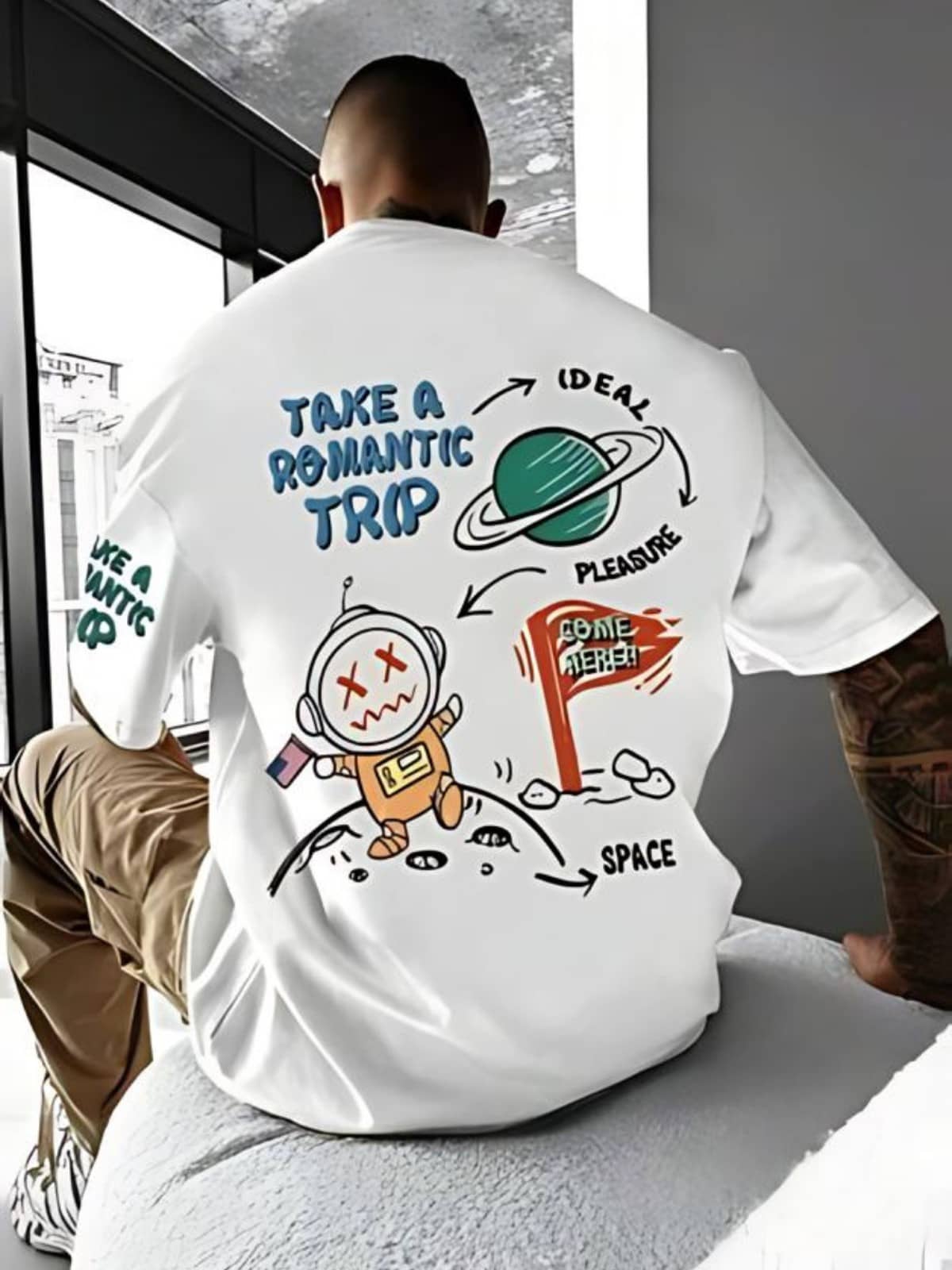 CrazyBee Men Cotton Blend Oversized Fit Printed T-Shirt ( White )